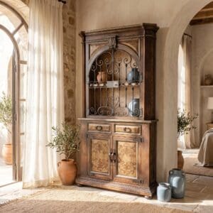 ALAMEDA WOOD ARMOIRE WITH WROUGHT IRON DOORS