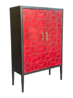 ALMA WINE CABINET W/RED LEATHER PANEL DOORS