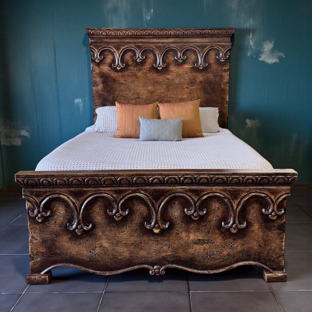 Solid Wood King Bed – Santander Brown Finish | Handcrafted French Country Bed