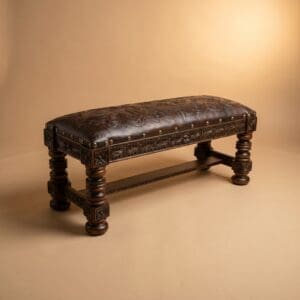 RECTANGULAR HAND TOOLED LEATHER BENCH