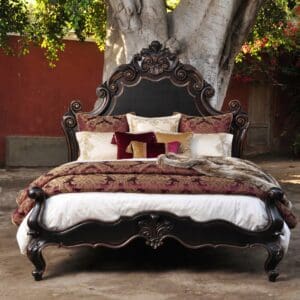Marqueza Carved Wood King Bed with Ornate Headboard – Stain Finish