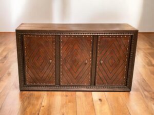 3 DOOR CABINET WITH LEATHER DOORS IN COPPER COLORS