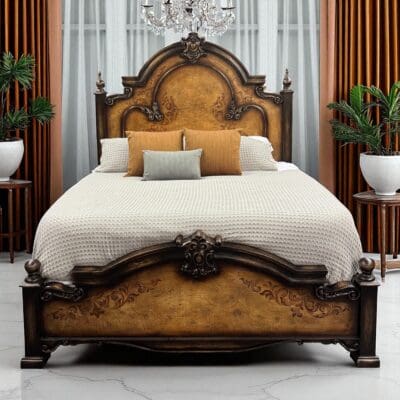 ORNATE CARVED WOOD KING BED EUROPEAN STYLE, HANDPAINTED