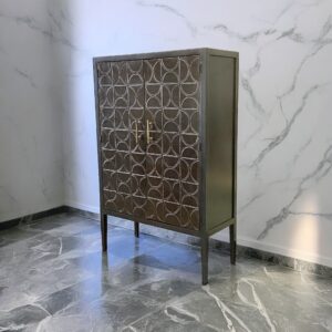ALMA WINE CABINET W/BROWN LEATHER PANELS