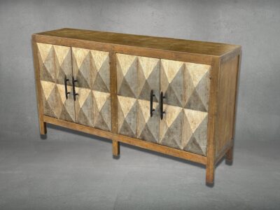Cocos chest with 4 doors honey color frame with silver leaf doors distress with copper finishes