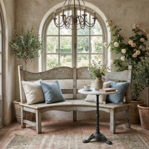 CURVED BENCH RUSTIC PLATA