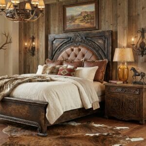 Francesca Solid Wood King Bed with Leather Headboard