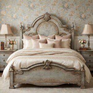 Montelena Solid Wood King Bed Frame in Rustic Plata Finish