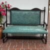 WOOD BENCH WITH HANDTOOLED LEATHER SEAT IN TURQUOISE COLOR