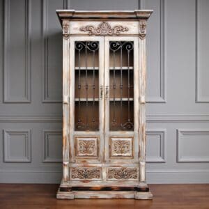 NORMANDIE WOOD ARMOIRE WITH WROUGHT IRON DOORS