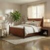 leather woven bed, saddle color with brown wood