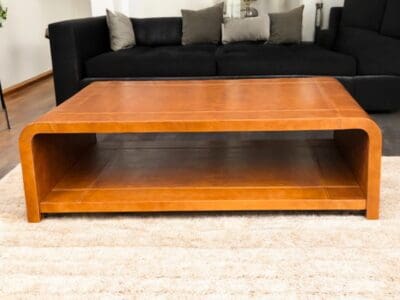 modern rustic leather coffee table cognac color