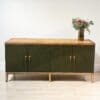 WOOD SIDEBOARD WITH LEATHER WRAPPED DOORS