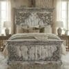 Handcrafted solid wood king bed frame with carved headboard and distressed finish